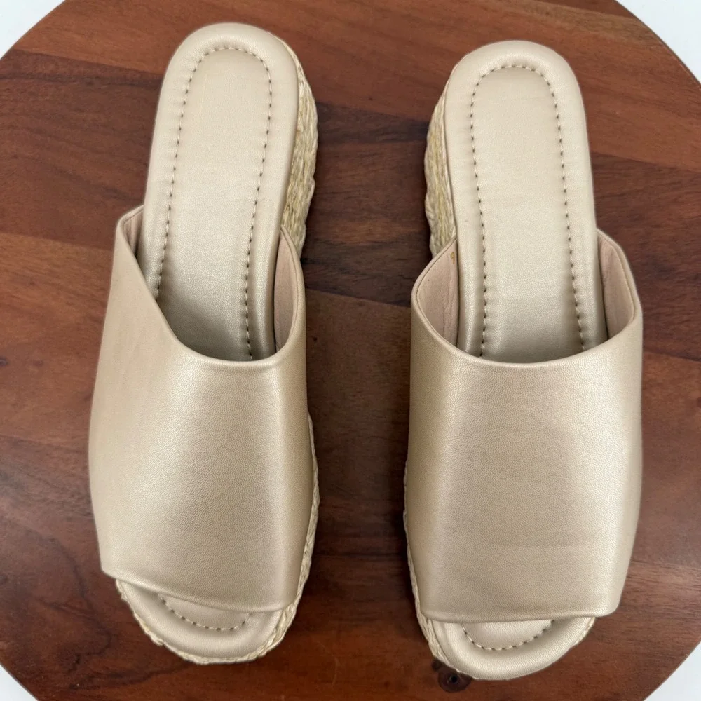 Shu Shop Lizzie‎ Gold Espadrille Platform Slides Sandals Braided Jute Women 9